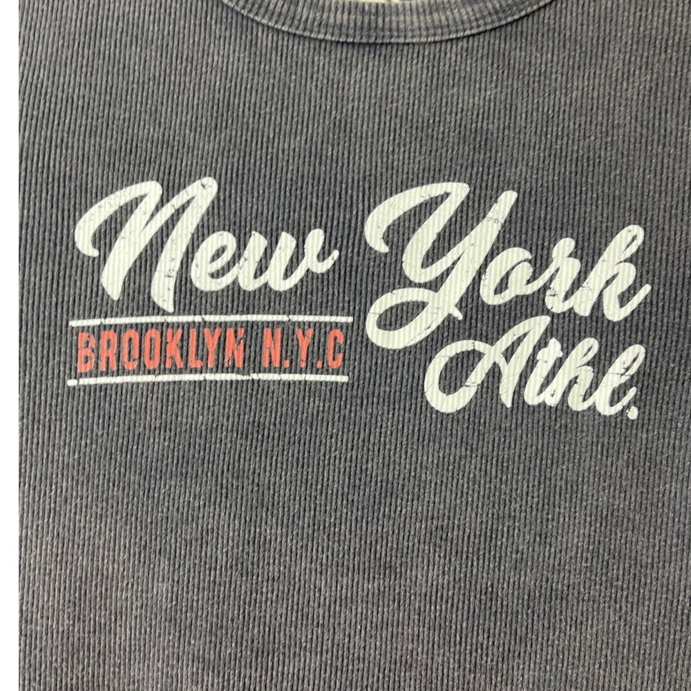 Social Culture New York Brooklyn Ribbed Baby Tee Size M Grey Y2K Streetwear Crop - Picture 4 of 5